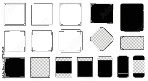 Collection of black and white frames and placeholders, offering modern borders for photos, text, and design layouts.