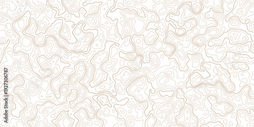 Brown topographic map lines on white background for design and illustration