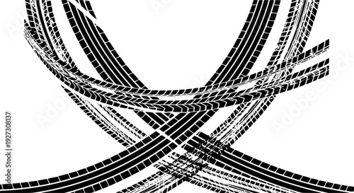 Background with tire wheel marks of cars. Vector illustration
