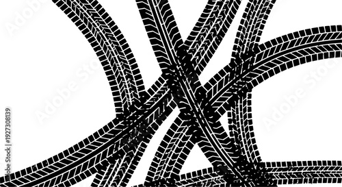 Background with tire wheel marks of cars. Vector illustration

