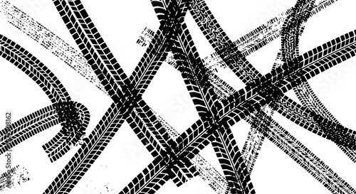 Background with tire wheel marks of cars. Vector illustration

