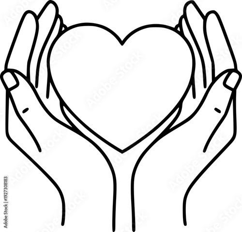 Black hands holding a heart in one line art style. Hands holding heart drawing with editable stroke
