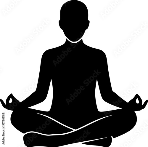 Set of Minimalist black person in lotus pose meditation silhouette vector icon
