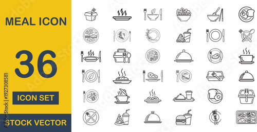 Meal icon icon set. Editable line icons. Vector illustration - stock vector