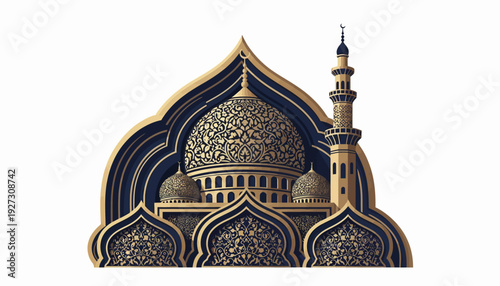 Islamic mosque architecture with intricate golden details and ornaments.