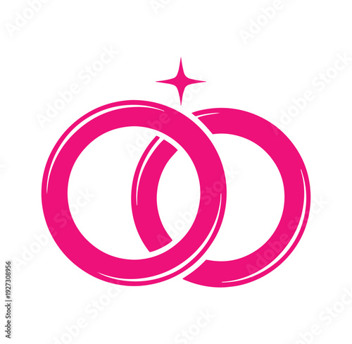 Pink wedding rings with star symbol on white background