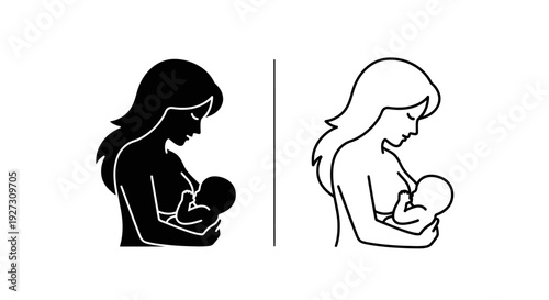 Mother's day breastfeeding illustration of two mothers feeding their babies Vector