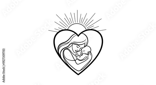 Mother's day love and care symbol with heart and rays design Vector