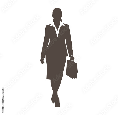 Silhouette of a businesswoman walking with a briefcase in her hand