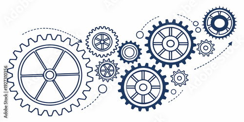 Intricate blue and white mechanical gears interlocking in a complex pattern