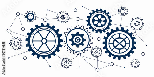 Intricate mechanical gears and cogs interconnected in a complex design.