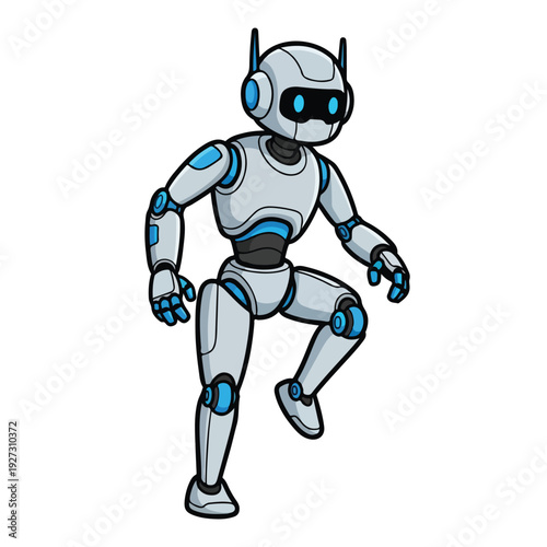 Humanoid Robot Character Illustration in Dynamic Pose
