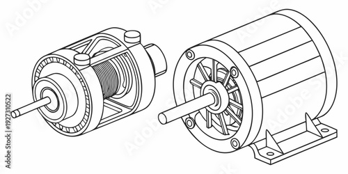 Two electric motors with different designs and components illustrated in detail