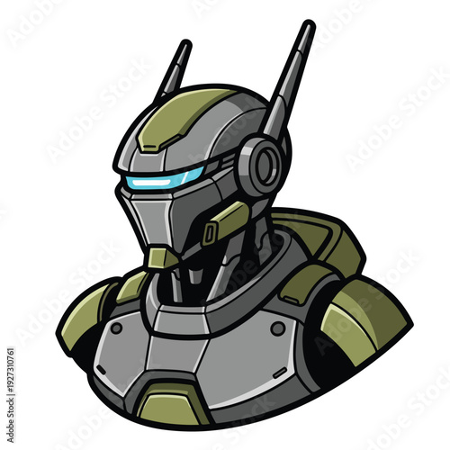 Futuristic Robot Soldier with Advanced Helmet Design and Military Armor