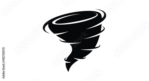 A swirling black tornado shape against a white background silhouette