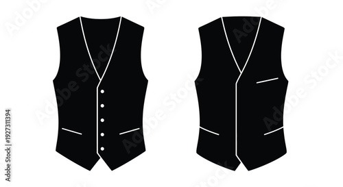 Two black vests displayed front and back views a striking silhouette