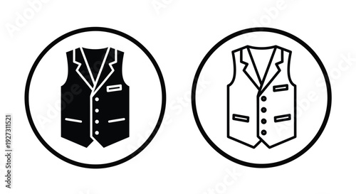 Two circular icons depicting vests in contrasting styles silhouette