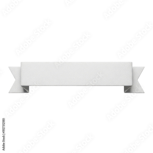 White ribbon banner with pointed ends and textured surface isolated on a transparent background