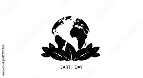 Black silhouette illustration of the Earth with leaves for International Day of Forests and World Forest Day on a white background with a simple design.