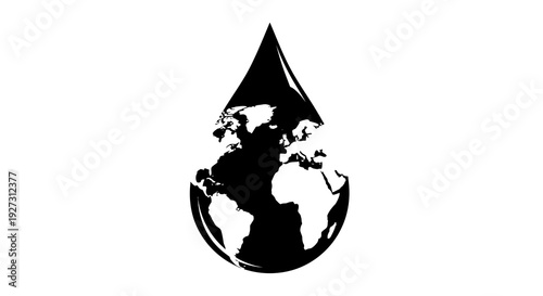 A black silhouette illustration of the Earth within a water droplet, symbolizing World Forest Day and the importance of natural forest ecosystems globally.