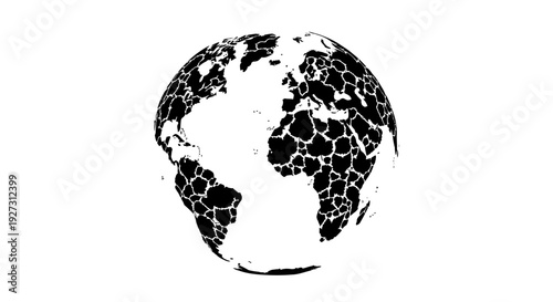 Black silhouette illustration of a globe with cracked earth design on white background for World Forest Day or International Day of Forests event