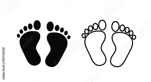Baby footprints solid and outlined depicted in a minimalist style silhouette