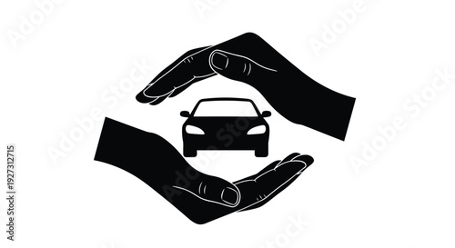 Protecting a vehicle with hands a symbolic black illustration silhouette