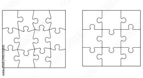 Two jigsaw puzzle sets with pieces in different stages of completion on Transparent Background