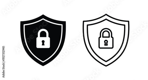 Two shield icons with padlock symbols one filled and one outlined silhouette