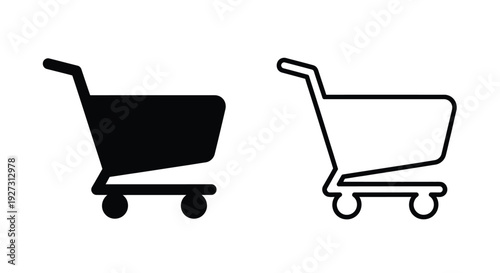 Two shopping carts one filled and one empty in black outline silhouette