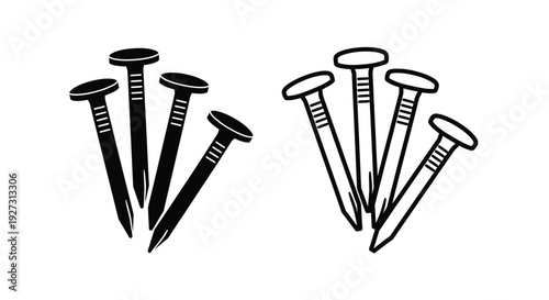 Arrangement of nails in a contrasting black and white design silhouette