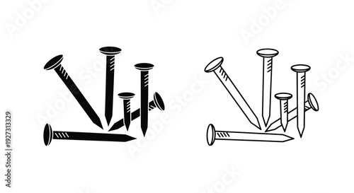 Arrangement of nails in a minimalist black style silhouette