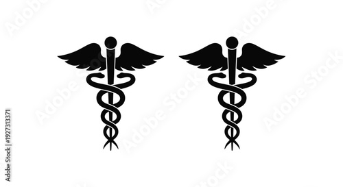 Two caduceus symbols displayed featuring a striking black silhouette