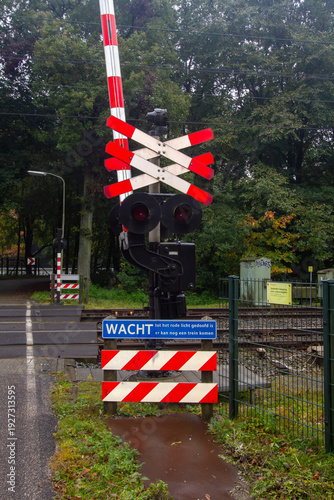 Warning sign at the railway crossing