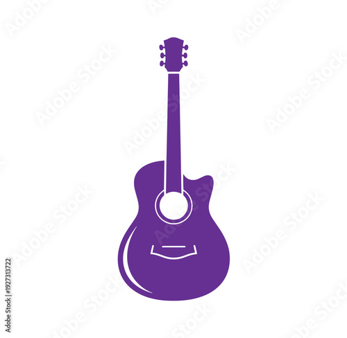 Purple acoustic guitar silhouette on white background  musical instrument icon