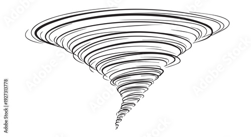 Illustration of a swirling tornado with spiral lines on a Transparent Background, depicting a natural disaster.