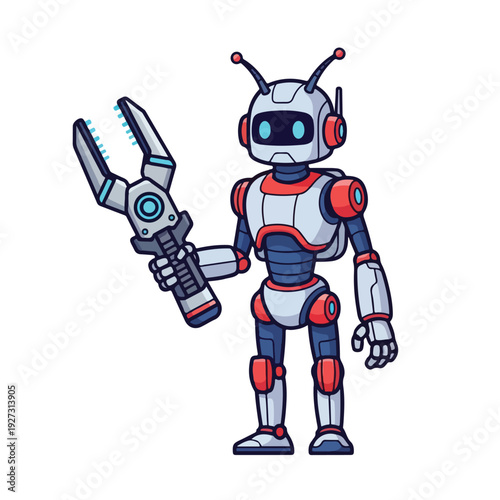 Robot character holding large metal shears or pruning loppers