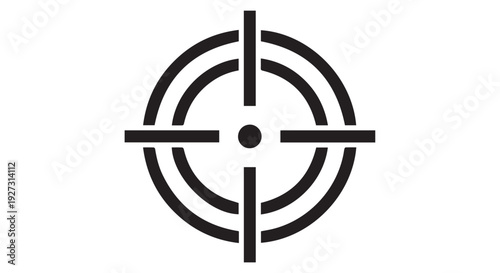 Black and white target symbol with concentric circles and crosshairs on plain background
