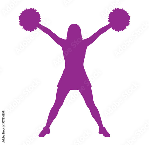 purple silhouette of a woman holding pom poms isolated on transparent background