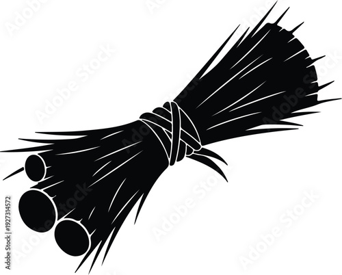 silhouette bundled wood sticks tied with string for fuel heating vector design