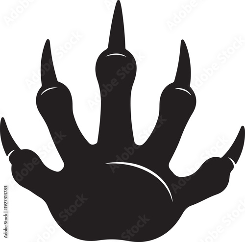 Black silhouette of a claw with sharp nails on white background