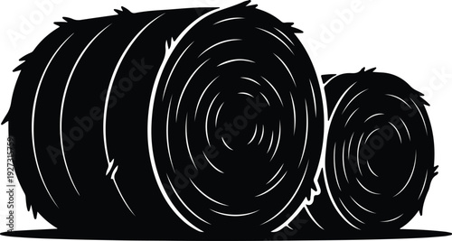 silhouette two round hay bales on a farm field vector design