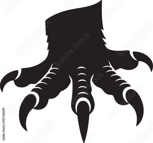 Dinosaur claw silhouette with sharp claws on white background