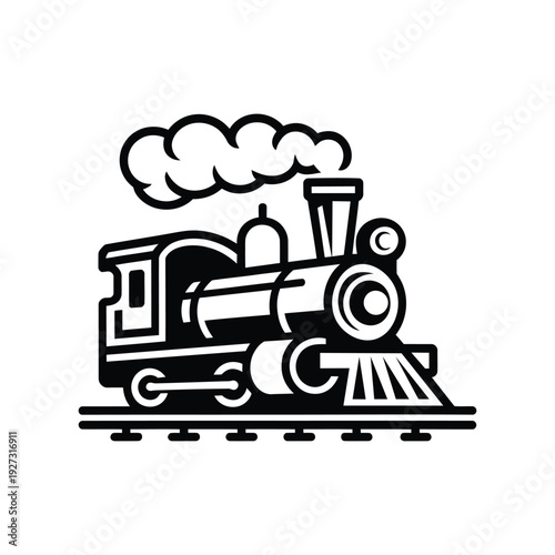 Vintage steam train on tracks with smoke