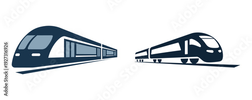 Modern trains speeding on tracks in sleek design