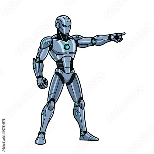 Robot Character Pointing Gesturing Metallic Humanoid Figure