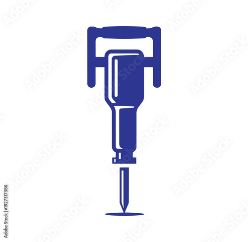 Blue jackhammer icon for construction and demolition work tools