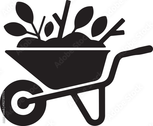 wheelbarrow with garden debris silhouette vector illustration