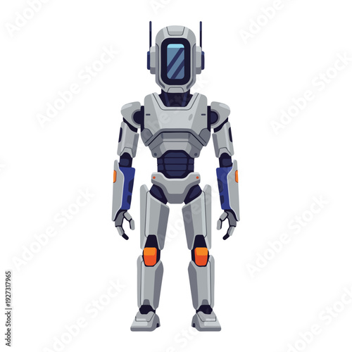 Robot standing with futuristic design and metallic body