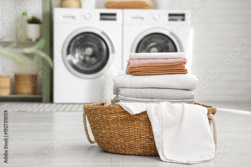 Basket with clean bed sheet...